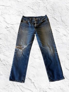 Lee Men's Blue Distressed Relaxed Jeans